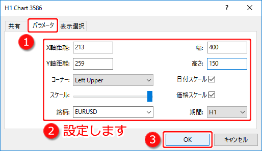 MetaTrader5 チャートプロパティ-パラメータタブ画面
