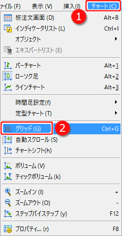 メニューバーからのグリッド表示・非表示設定方法