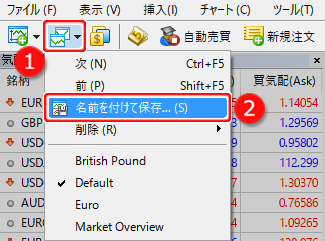 ツールバーからのチャートのプロファイル保存方法