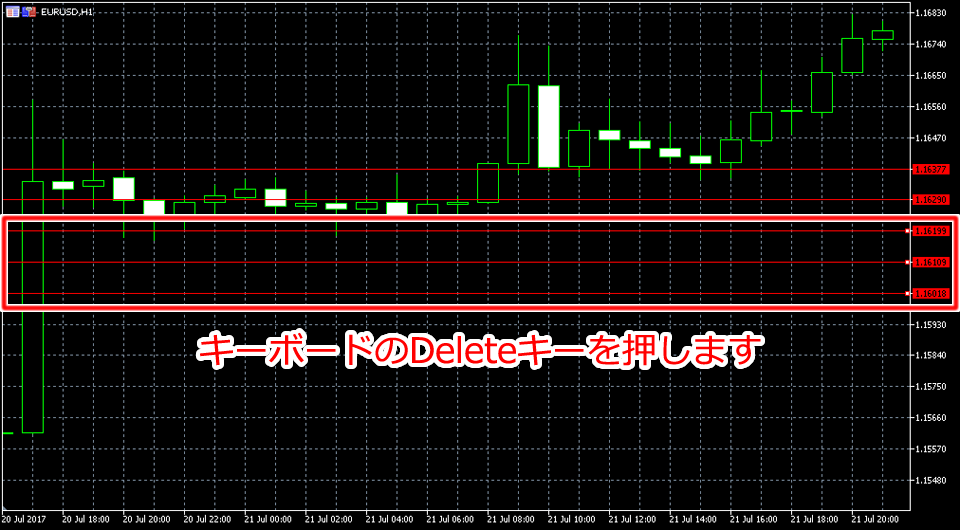 MetaTrader5 選択した複数のオブジェクトをキーボードから削除する方法