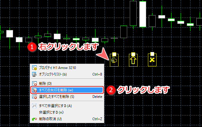 MetaTrader5 チャート内からの「すべての矢印を削除」方法