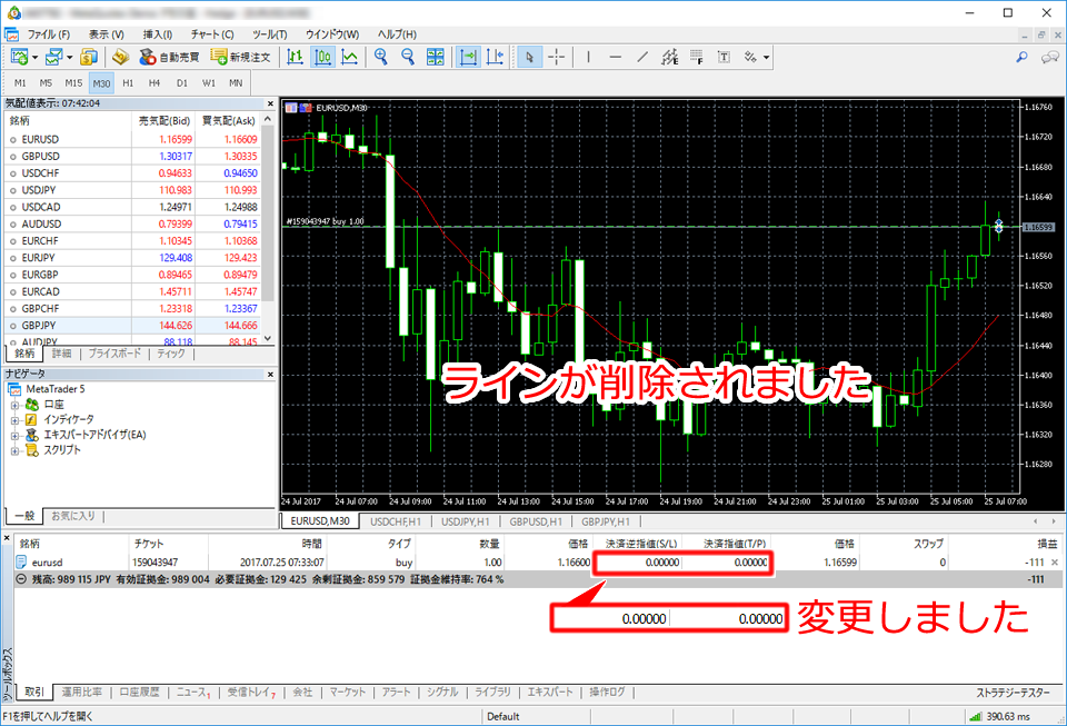 MetaTrader5 取引画面