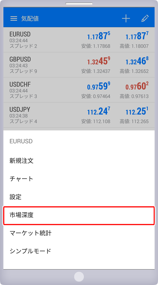 表示メニュー画面