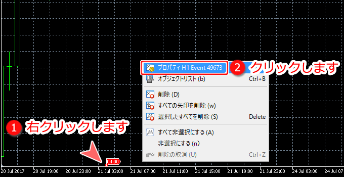 MetaTrader5 イベントプロパティ表示画面