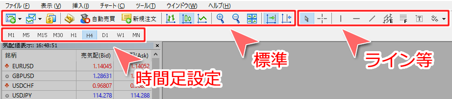 ツールバー 各カテゴリの一覧