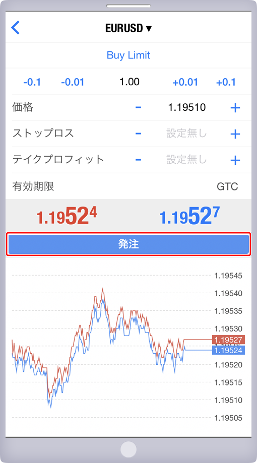 「オーダーの発注」パネル 注文画面