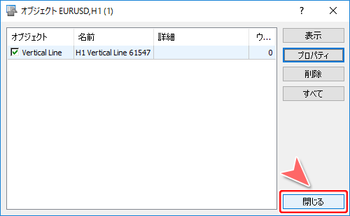 MetaTrader5 オブジェクト画面