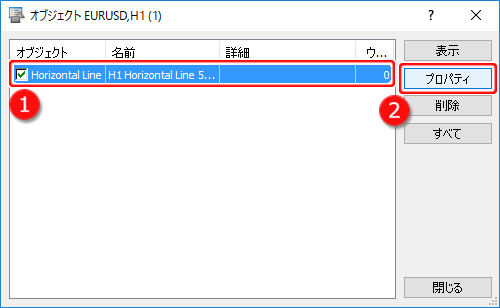 MetaTrader5 オブジェクト画面