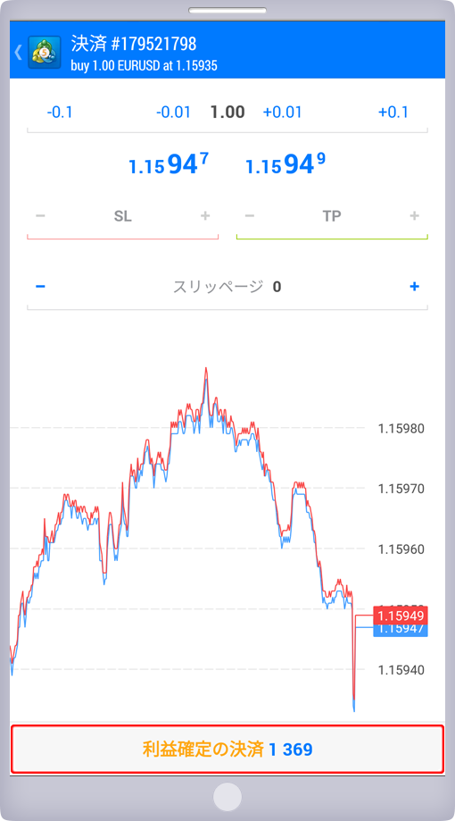 成行決済実行画面