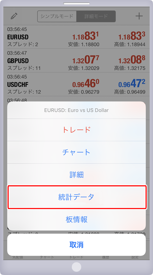 表示メニュー画面