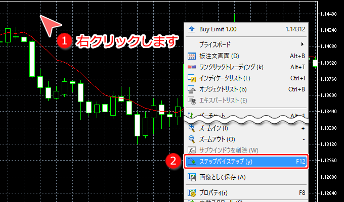 チャート上でのステップバイステップ設定方法