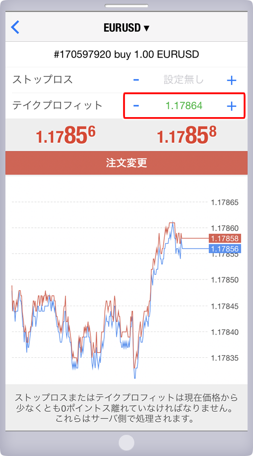 テイクプロフィット設定画面