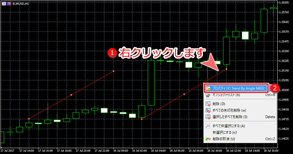 MetaTrader5 アングルトレンドプロパティ表示画面
