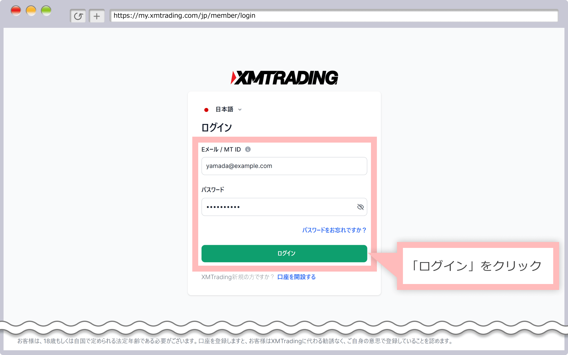 MT4(MT5)の情報を入力し、会員ページにログイン