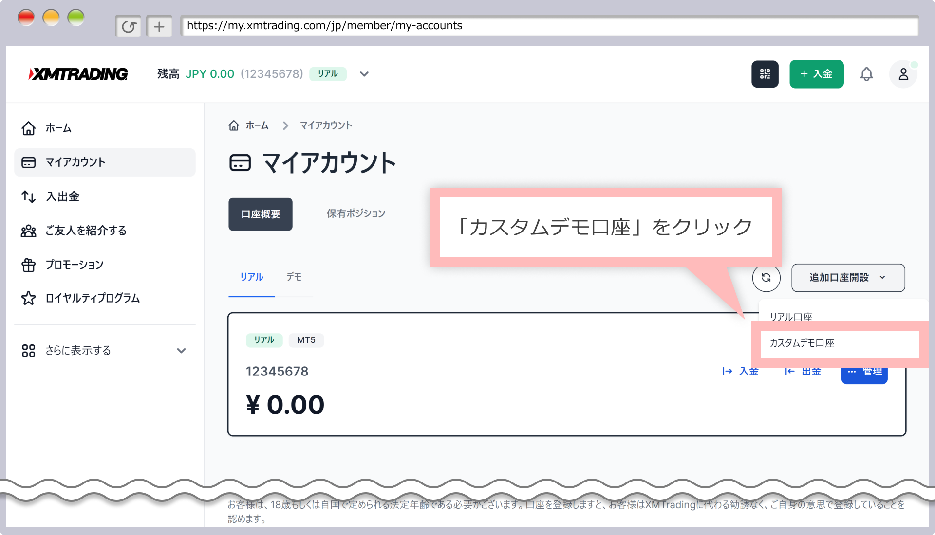 カスタムデモ口座の開設