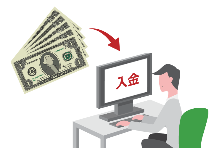 ご希望の入金方法にて、最低5ドル以上ご入金