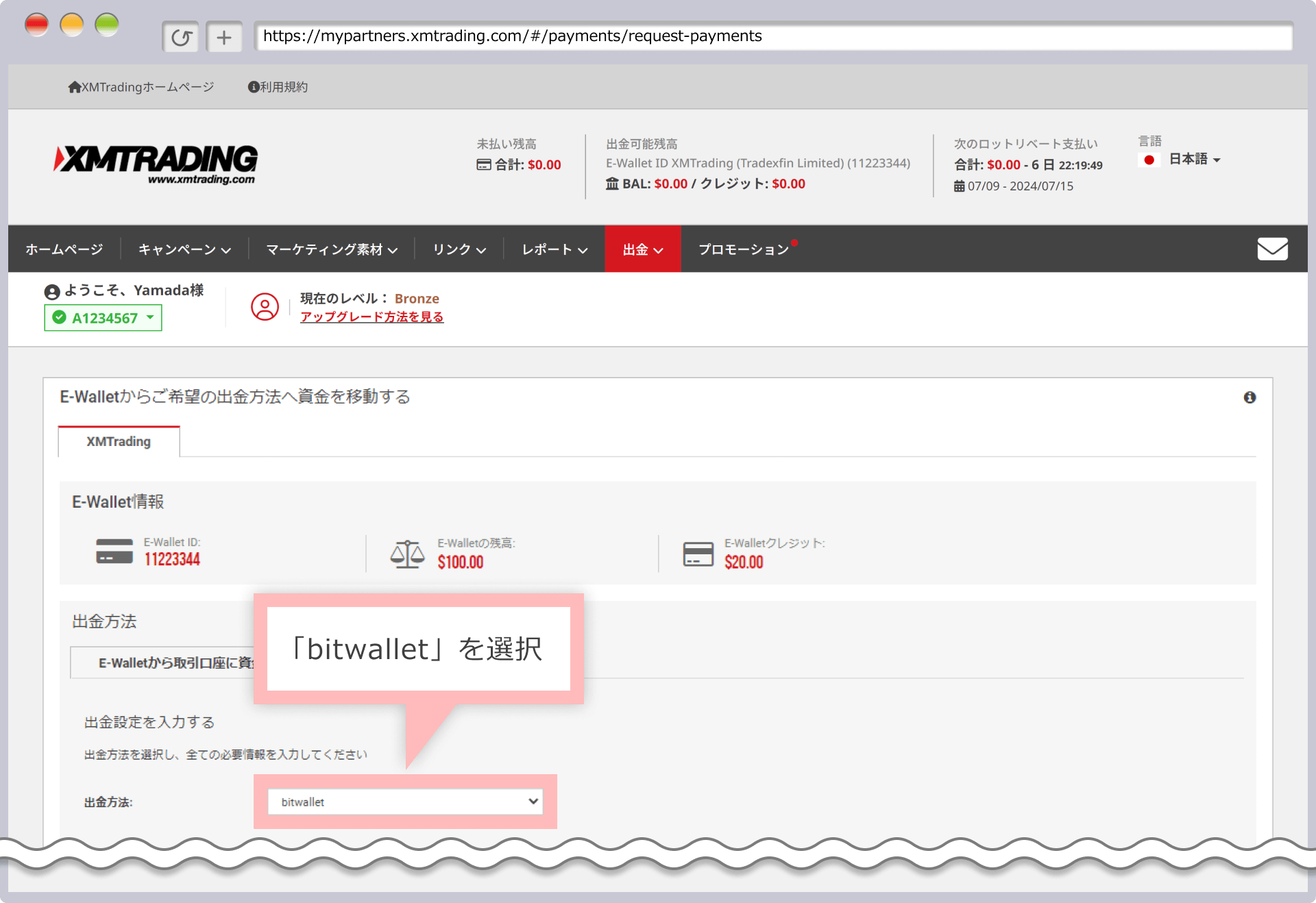 「bitwallet」を選択