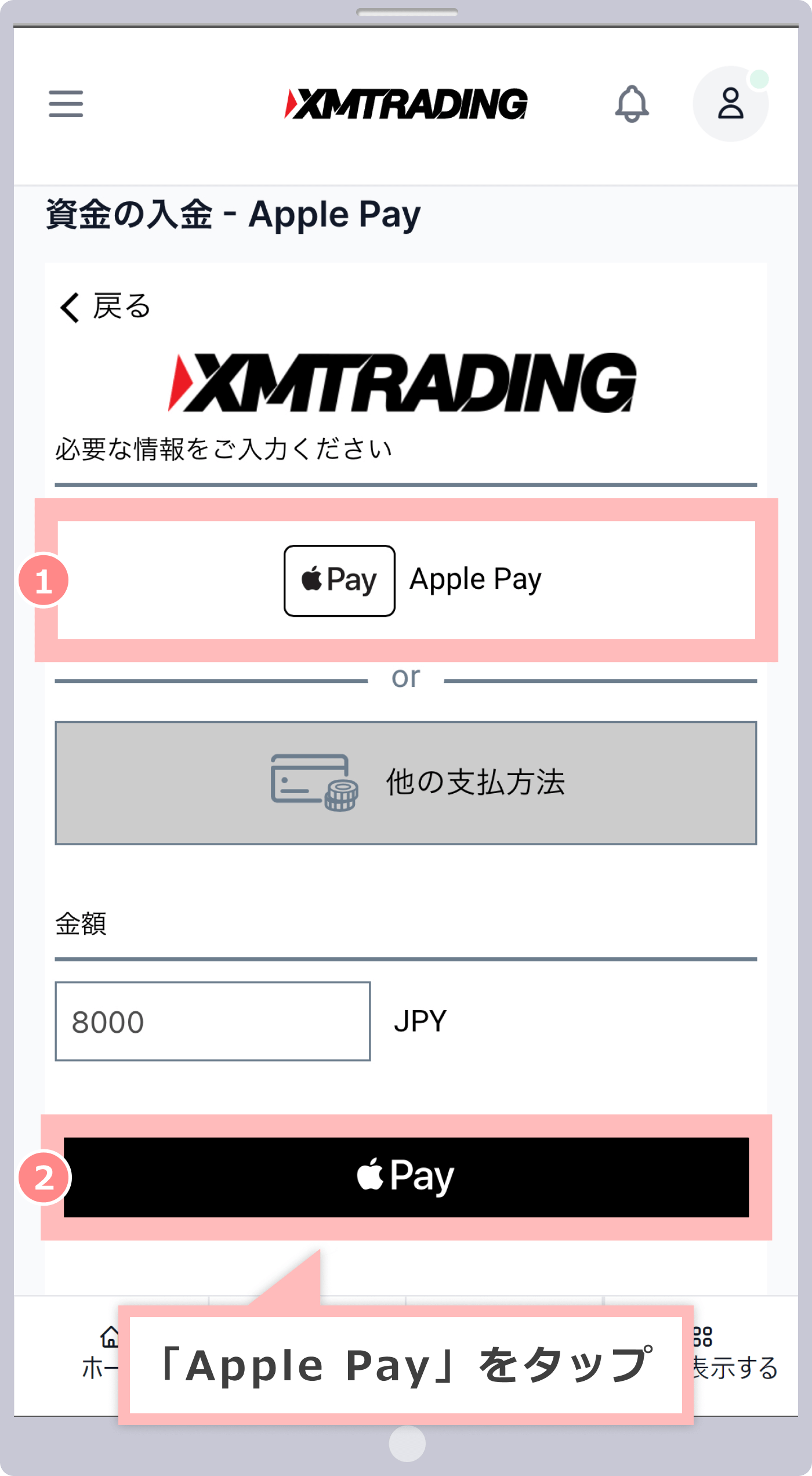 Apple Pay決済画面の表示