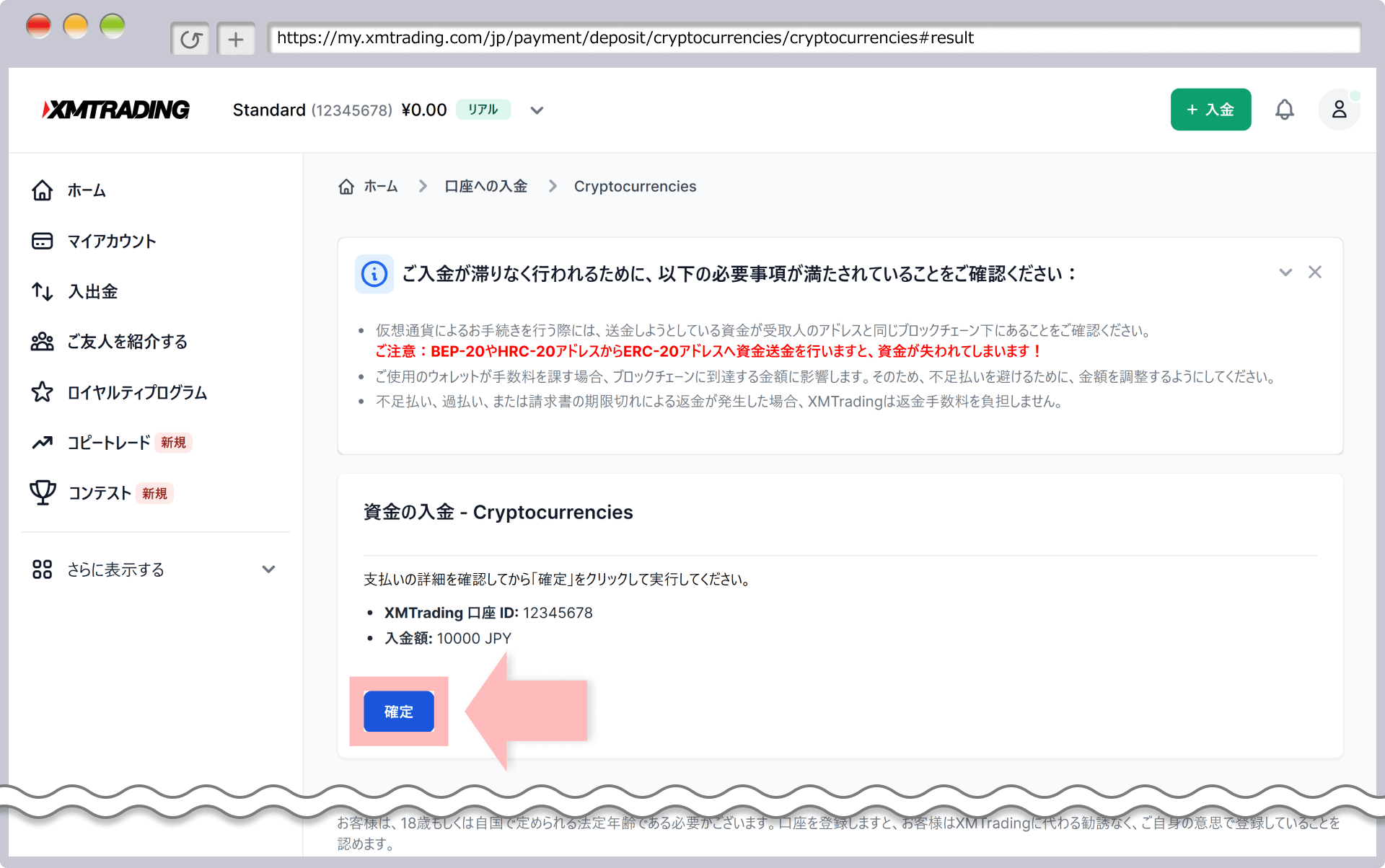 入金情報の確認