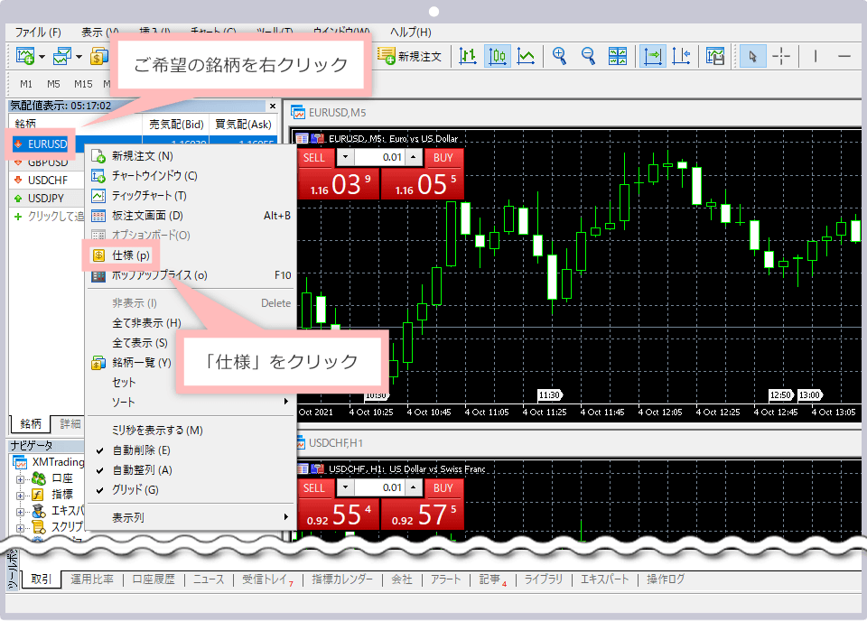 XMのMT4/MT5からスワップポイントを確認する
