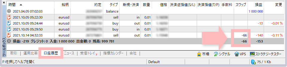 付与済みのスワップポイントを確認する(ポジション決済後)