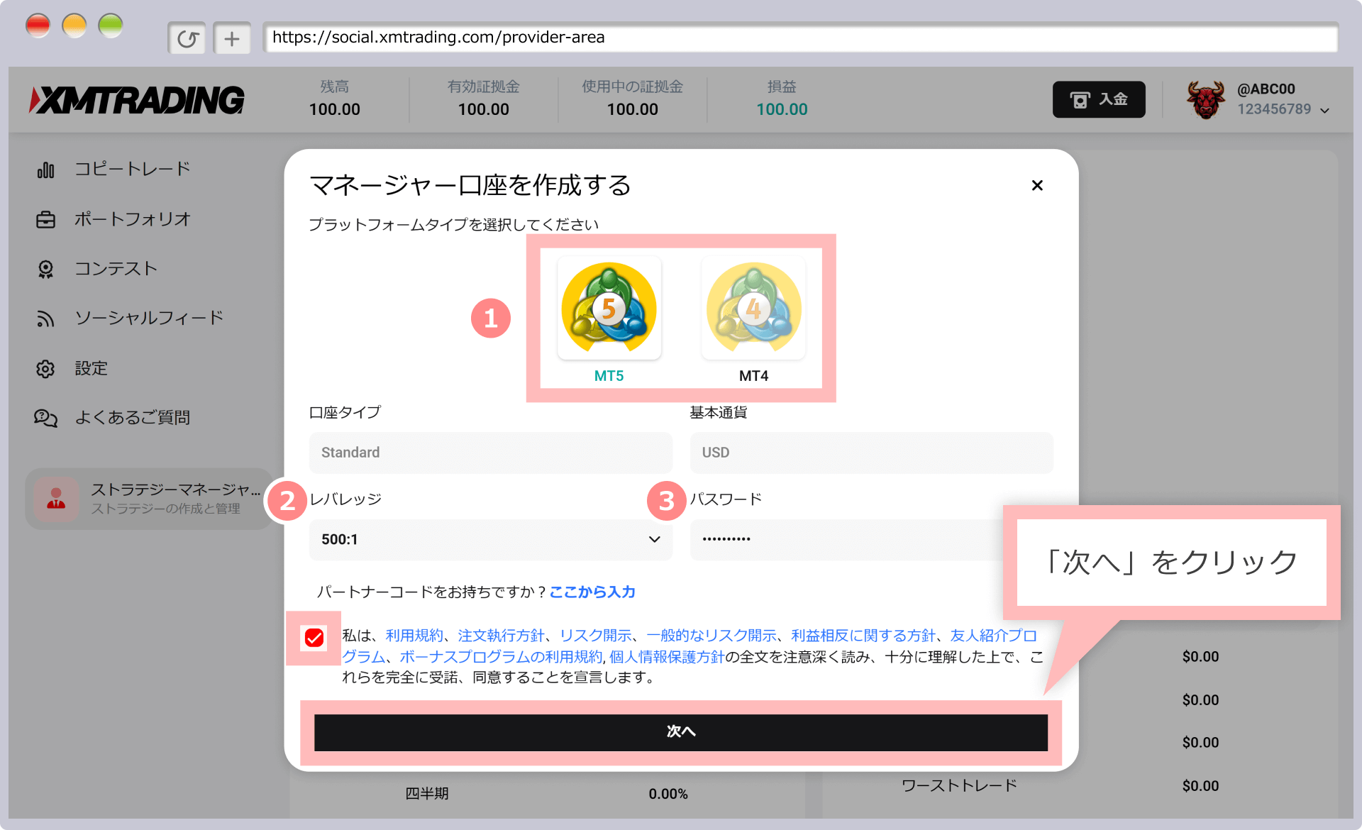 ストラテジーマネージャー口座の作成