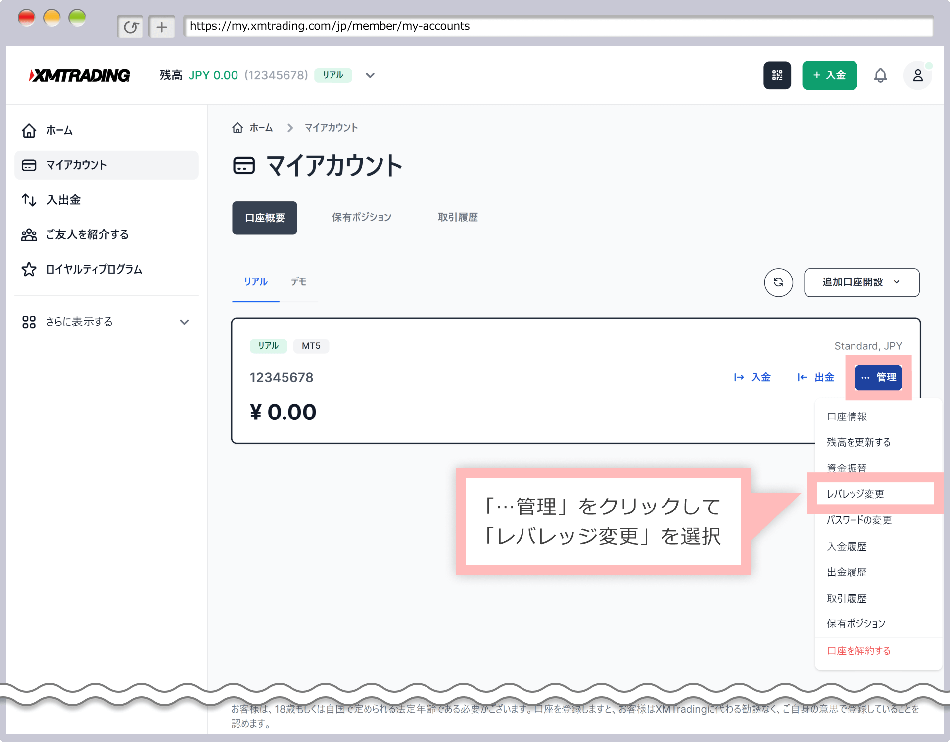 レバレッジを確認