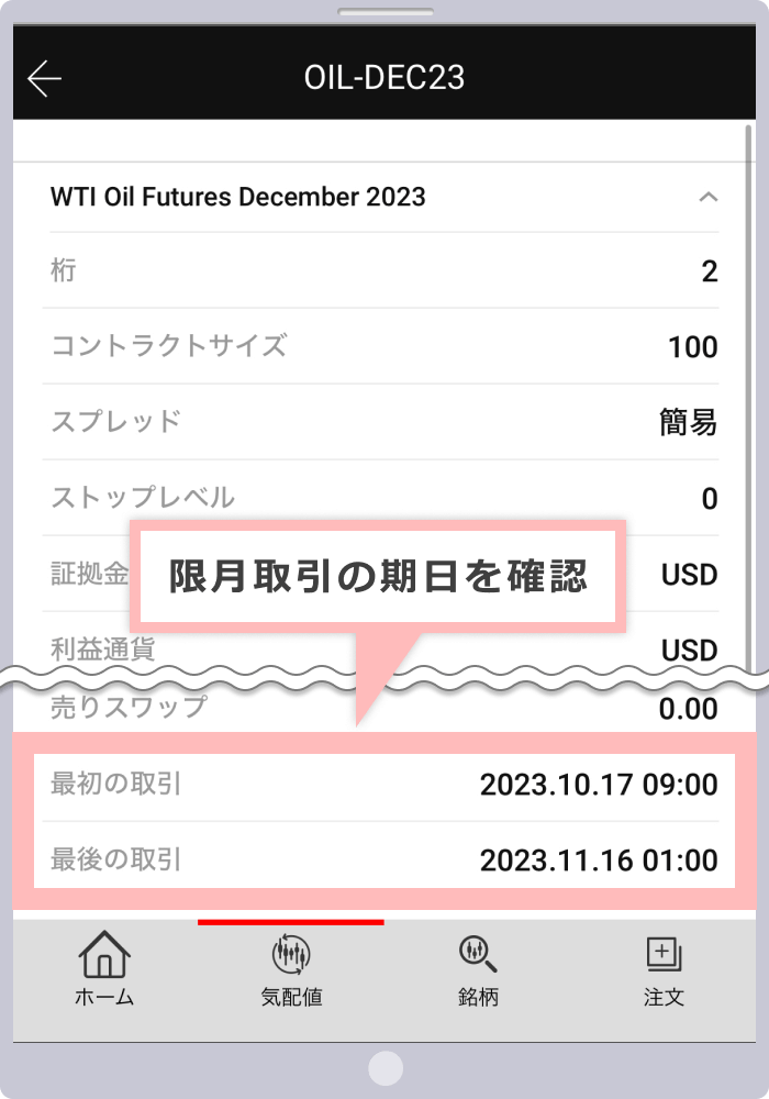 限月取引の期日を確認